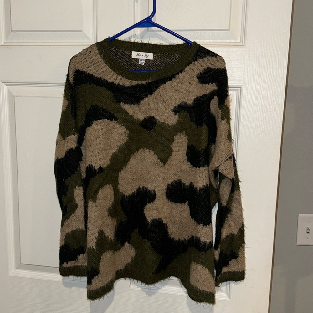 She + Sky Camo Sweater
